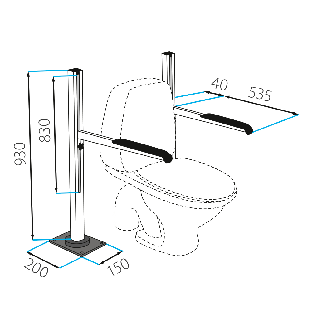 Toilet support frame, floor-mounted
